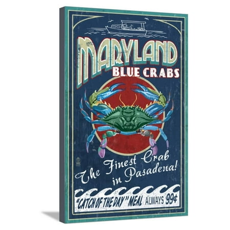 Pasadena, Maryland - Blue Crabs Vintage Sign Stretched Canvas Print Wall Art By Lantern