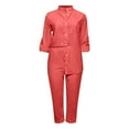 thumbnail image 4 of GILIGEGE Linen Sets for Women 2 Piece Summer Oversized Long Sleeve Shirt Outfits Comfy Suit，Solid Color V Neck Shirt and Pants Cotton and Linen Two Piece Set Tracksuit Lounge Matching Sets, 4 of 5