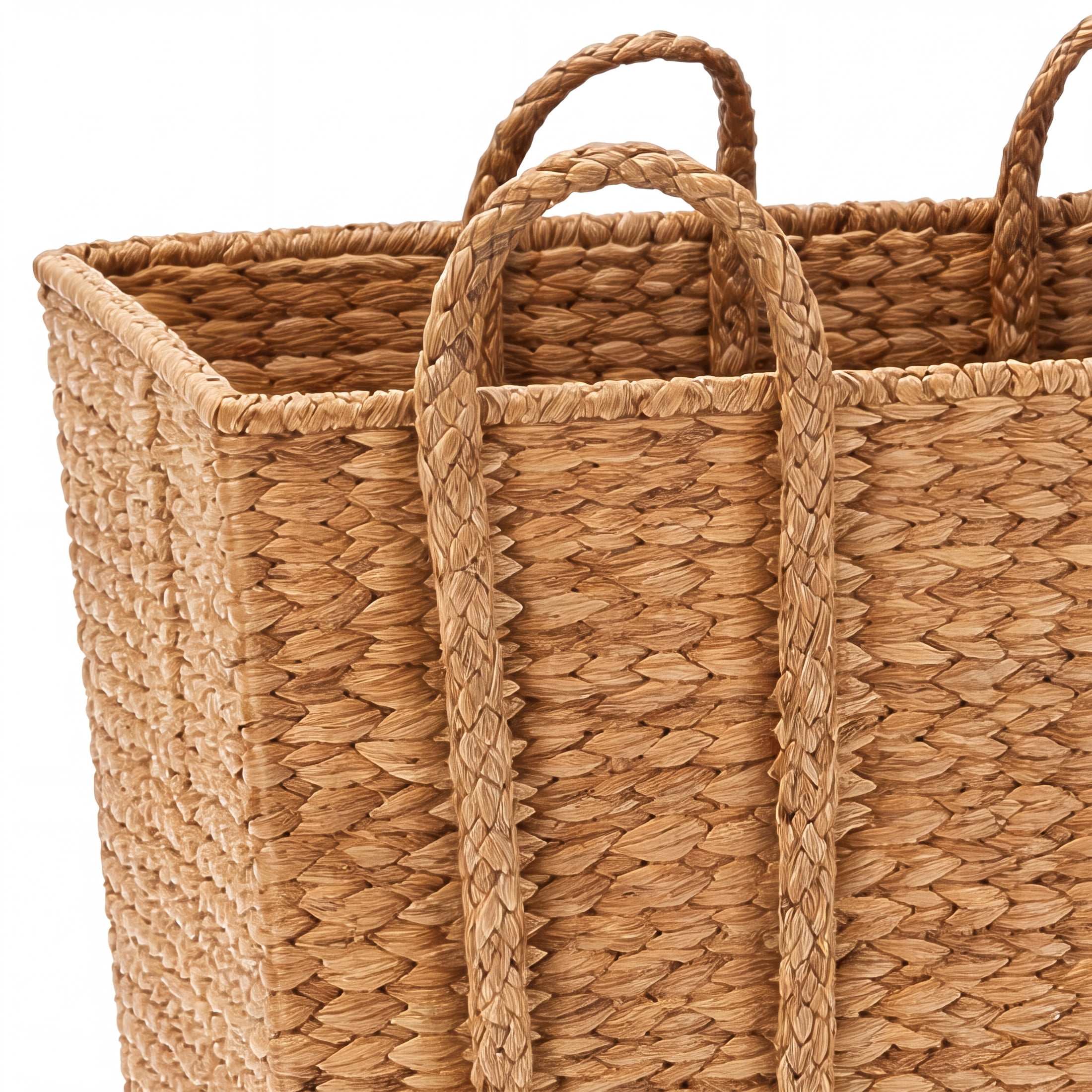 DecMode 28" x 24" Brown Seagrass Handmade Woven Storage Basket with Braided Handles, 1-Piece