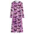 thumbnail image 4 of WFJCJPAF 2025 New Halloween Halloween Dresses for Women Plus Size 26 Summer,Ladies'and Winter Fashionable Round Neck Long Sleeved Halloween Printed Dress - Purple L, 4 of 5