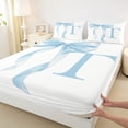 thumbnail image 4 of Erosebridal Blue Bowknot Queen Sheet Sets for Girls, Monogrammed T Bed Set, 4pcs, 1 Flat Sheet, 1 Fitted Sheet and 2 Pillowcases, 4 of 5
