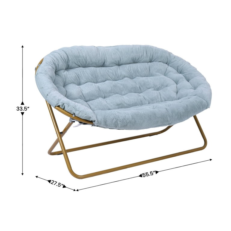 Emma + Oliver Folding Double Saucer Chair in Dusty Aqua Faux Fur