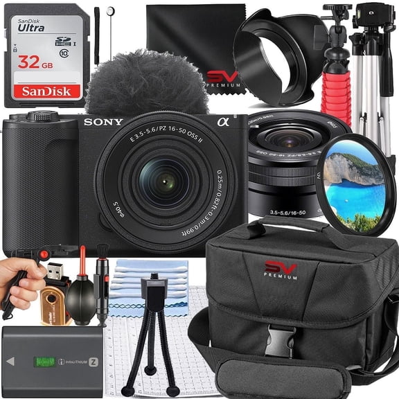 Sony ZV-E10 II Mirrorless Camera (Black) with 16-50mm Lens   SanDisk 32GB Memory Card   Pistol Grip Tripod   SV Premium Accessory Bundle