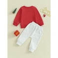 thumbnail image 4 of Suealasg Kids Toddler Boys Christmas Outfits 3M 6M 1T 2T 3T Letter Print Long Sleeve Sweatshirts and Solid Color Long Pants 2Pcs Clothes Set for Baby Boys, 4 of 9