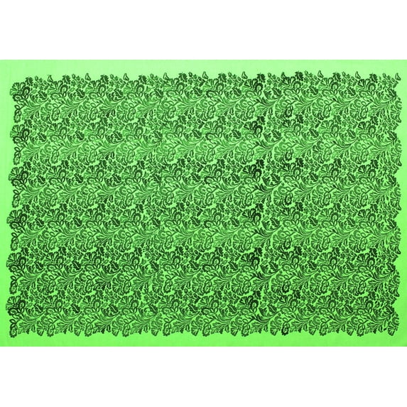 Ahgly Company Indoor Rectangle Abstract Green Contemporary Area Rugs, 2' x 5'