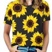 Sunflower Print T-Shirt Yellow Flowers Harajuku T Shirts Short Sleeve Casual Tshirt Summer Graphic Tees Big Size