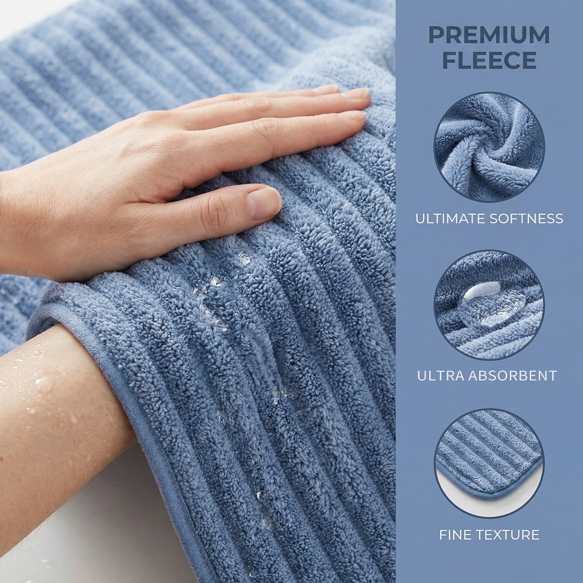 Unique Bargains Soft Absorbent Coral Fleece Towel 2 Pack Sky Blue/Light Grey 55"x28"