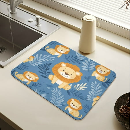 

Wobogo Cute Lion Dish Drying Mats Diatomaceous Earth Super Absorbent Non-slip Rubber Sole 23.6×19.7in