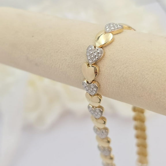 Hitanshu Jewels Round Cut Cubic Zirconia Fancy Eternity Heart Bracelet Women 14K Yellow Gold Finish Silver