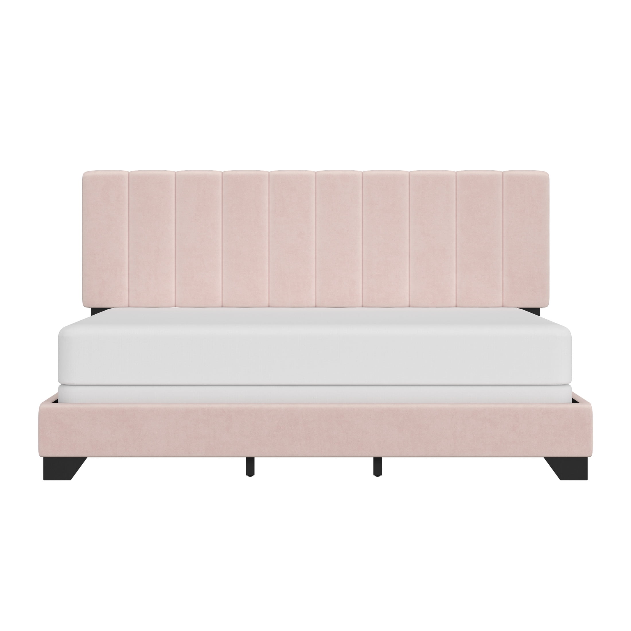 Reece Channel Stitched Upholstered King Bed, Light Pink, by Hillsdale Living Essentials