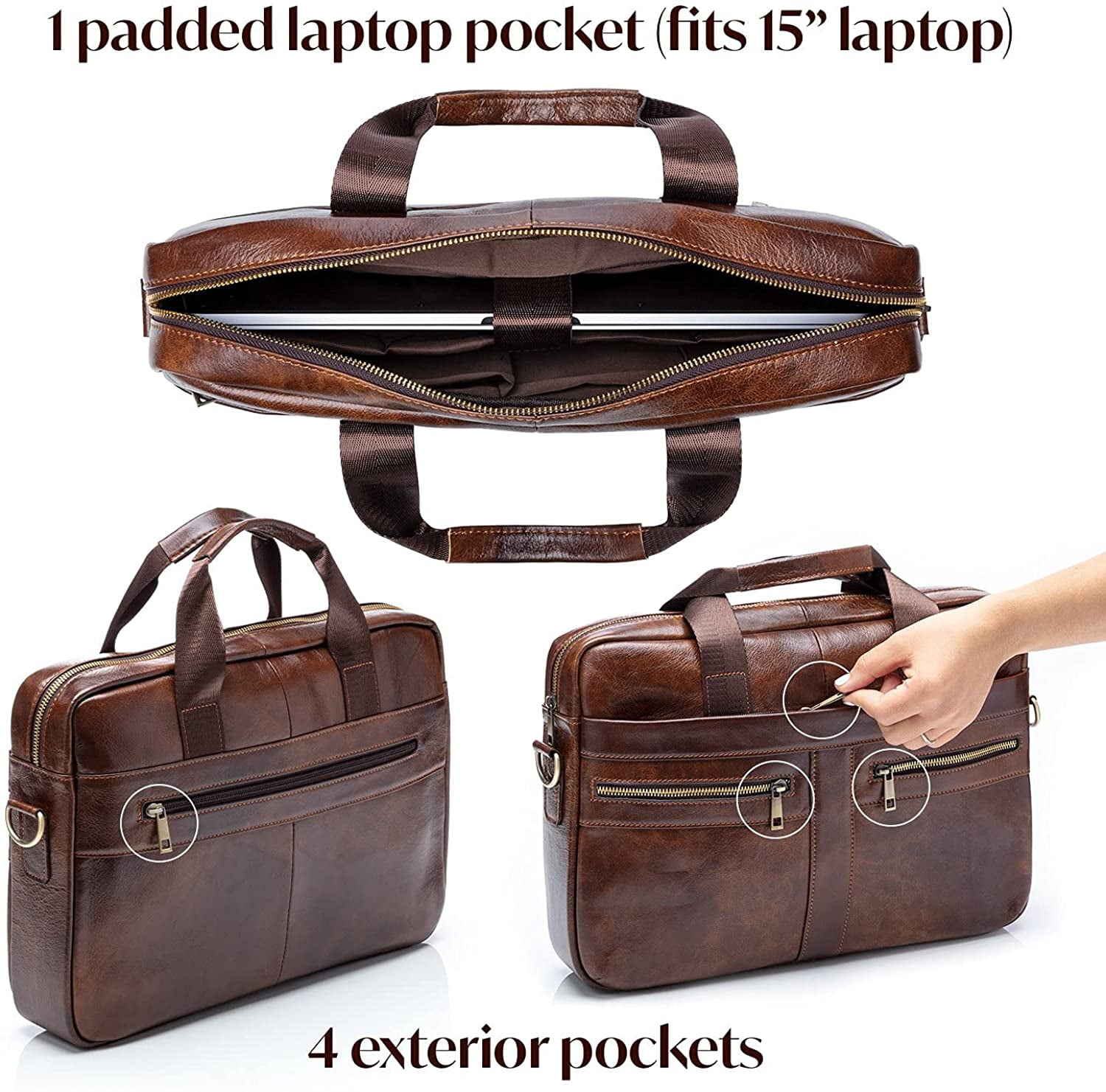 Bekayaa Genuine Leather Briefcase for Men with Padded Protection for 14 inch Laptop