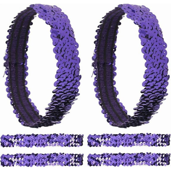 12PCS Sequin Headband Elastic Glow Stretch Sparkle Glitter Fashion Adjustable Hair Band Accessories Set for Women Sports Dance Party Teams Store(Purple) for diy