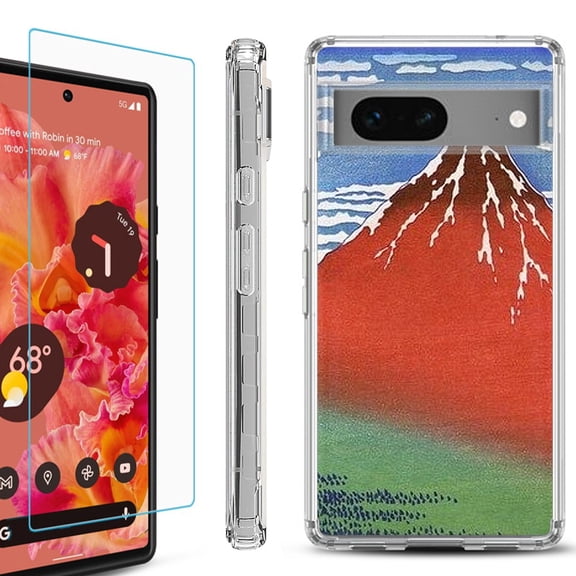 OneToughShield ® for Google Pixel 7a Shockproof Bumper Phone Case, with Tempered Glass Screen Protector - Fuji Morning