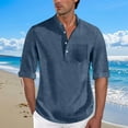 thumbnail image 3 of IYTR Men Dress Shirts 3/4 Length Sleeve Tops Casual Button V Neck Henley Pullover Wedding Work Dress Shirts for Men (Navy,M), 3 of 7