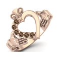 thumbnail image 2 of Irish Claddagh 2mm Round Smoky Quartz 925 Sterling Silver Rose Vermeil Heart Valentines Day Gifts Ring, 2 of 3