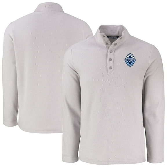 Men's-Cutter & Buck  Gray Vancouver Whitecaps FC Hunts Point Eco Textured Fleece Recycled Quarter-Snap Top