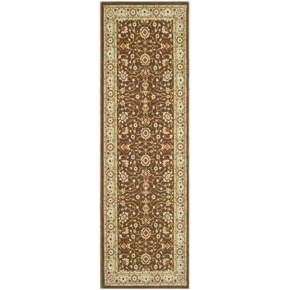 SAFAVIEH Tuscany Cory Floral Bordered Wool Runner Rug, Brown/Light Blue, 2'3" x 7'6"