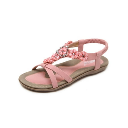 

Ritualay Womens Sandals Summer Flat Sandal Bohemian Casual Shoes Fashion Rhinestone Walking Party Beach Pink 7