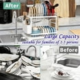 thumbnail image 3 of Large 2 Tier Dish Drying Rack with Drainboard, Rustproof Stainless Steel Kitchen Dish Drainer Set with Utensil/Cup/Cutting Board Holder, Space Saving Countertop Organizer, White, 3 of 6