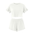 thumbnail image 4 of Jerdar Women's Ruffle Flounce Loose Fit Pajama Set Short Sleeve Crop Top and Shorts Soft Casual Sleepwear L, 4 of 5