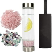 FZBHRO Rose Quartz Water Bottle Gemstone Crystal Infused Water Bottle Spiritual Gifts for Women with Changeable Crystal