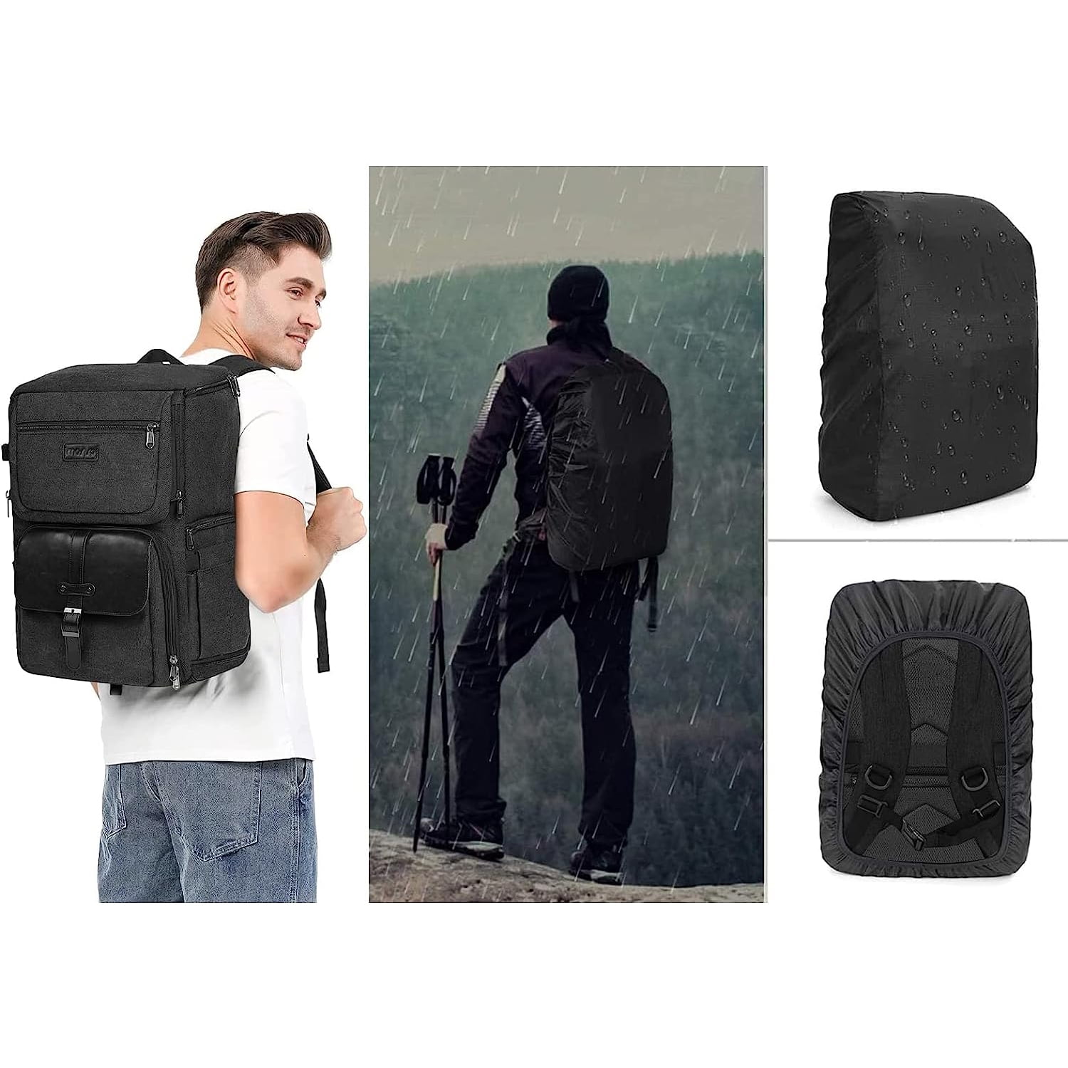 Mosiso Camera Backpack,15-16 inch Laptop Compartment for Canon/Nikon/Sony/DJI Mavic Drone,DSLR/SLR Camera Bag Case PU Flap Front Pocket with Tripod Holder,Black