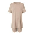 thumbnail image 4 of felwors 2 Piece Workout Sets for Women Oversized Tshirts Biker Short Matching Clothing Lounge Set Gym Yoga Outfit Beige, S, 4 of 7