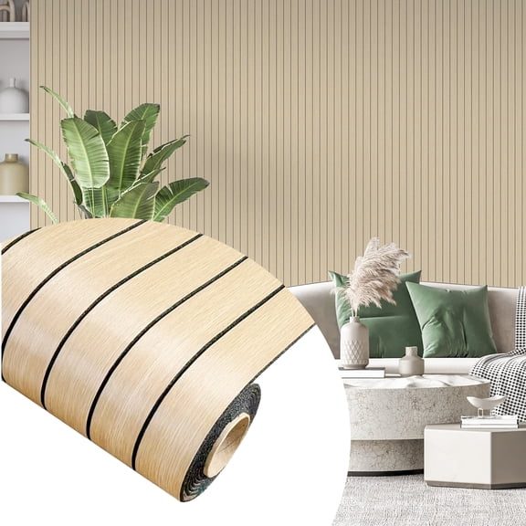 Dundee Deco Peel and Stick Faux Slat Wallpaper Roll, 24" x 9', Beige