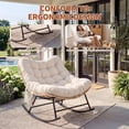 thumbnail image 3 of Oversized Papasan Rocking Chair with Thick Cushion, Curved Leg Wicker Rattan Rocker, Heavy Duty 700 LBS Capacity Indoor Outdoor Glider,Yellow Rattan + Cream Cushion, 3 of 6