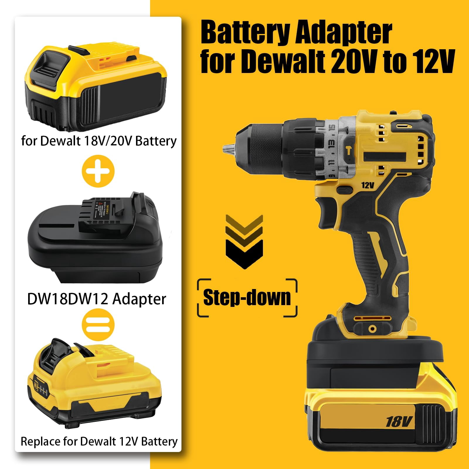 Adapter for DeW-alt 20V Battery to 12V Tool, Convert for DeW-alt 20V 60V Battery to 12v Battery, Work for DeW-alt 12V Cordless Tools (Only DM18DW12 Adapter Included)