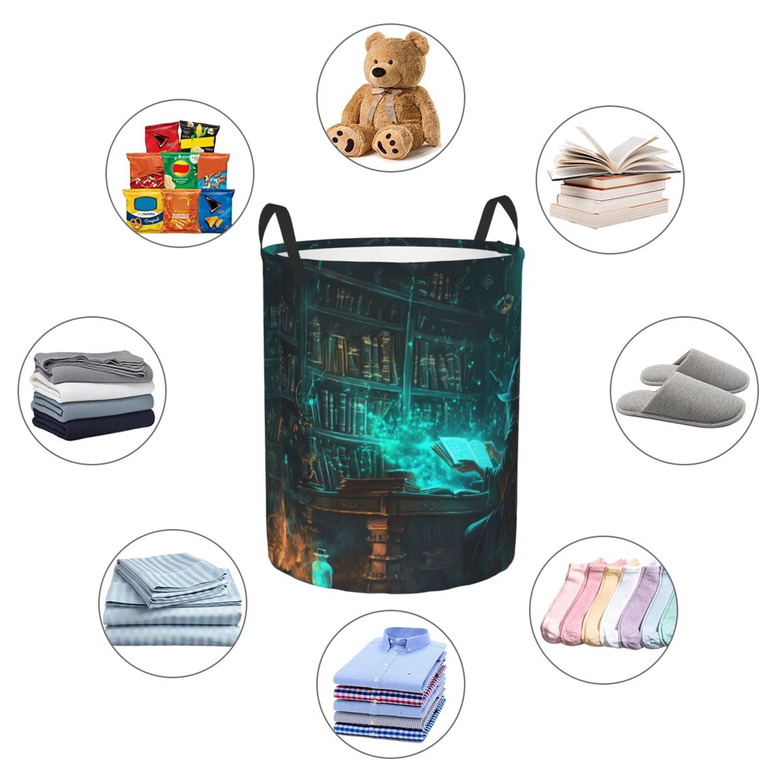 Large Laundry Basket with Handles - Halloween Mysterious Witch Study Kids Baby Dirty Clothes Laundry Hamper for Bedroom Aesthetic