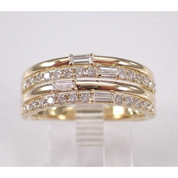 2.00Ct Round Cut Simulated Diamond Multi Row Women's Wedding Band Ring 14K Yellow Gold Plated 925 Silver For Her