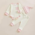 thumbnail image 2 of Povozer Baby Girl Going Home Outfit Ruffle Ribbed Romper Top Pants Set(Pink,6-9M), 2 of 9
