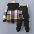 thumbnail image 4 of UAYOTSE Toddler Boys 2-Piece Hooded Plaid Shacket and Jogger Pants Set Button-Up Jacket with Side Stripe Trousers Fall Winter Outfit Size 3 Years, 4 of 9