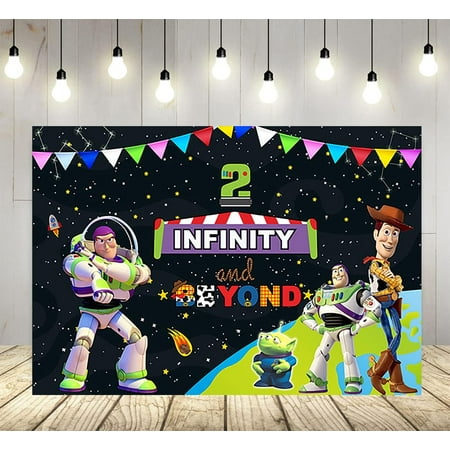 Image of Two Infinity and Beyond Backdrop for 2nd Birthday Party Supplies Outspace Photo Backgrounds Toy Story Theme Baby