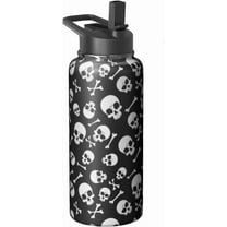 Halloween Water Bottle 32oz Skull Sports Bottles with Lid and Straw Halloween Gifts for Women Men Stainless Steel Cup Tumbler Spooky Gift for Adults