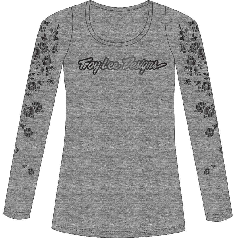 Troy Lee Designs Womens Signature Floral T-Shirt Long Sleeve Gray, X-Large