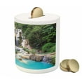 thumbnail image 3 of Waterfall Piggy Bank, Waterfall in Corner of Lake in Laos Surrounded by the Vietnamese Trees, Ceramic Coin Bank Money Box for Cash Saving, 3.6" X 3.2", Blue and Green, by Ambesonne, 3 of 4