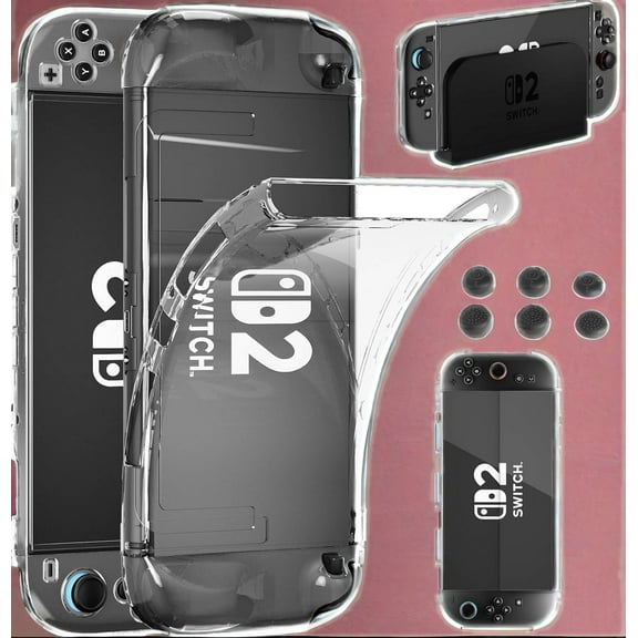 HEYSTOP Switch 2 Case for Nintendo Switch 2 Dockable Case Cover, Switch 2 Cover with 4K HD Screen Protector and Joy-Con Cover, 6 Thumb Grips, Shock Absorption and Anti-Scratch, Soft TPU Material