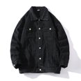 thumbnail image 4 of Hontri Men's Denim Jackets Men's Autumn Winter Casual Long Sleeve Turn Down Collar Solid Denim Jacket Coat Black Xxl, 4 of 5