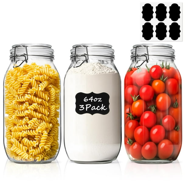 Frascos de vidrio ComSaf, tamaño grande, 1,9 L, 3 unidades, herméticos, para cocina