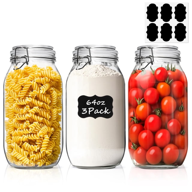Frascos de vidrio ComSaf, tamaño grande, 1,9 L, 3 unidades, herméticos, para cocina