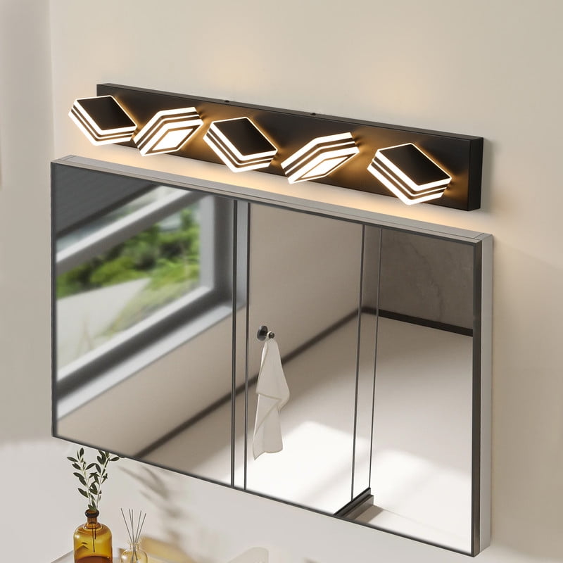 34" Modern 5-Light Sleek LED Vanity Light for Bathroom, Wall Mounted Dimmable Fixture with Iron Frame and Acrylic Shade, Ideal for Over Mirror Lighting