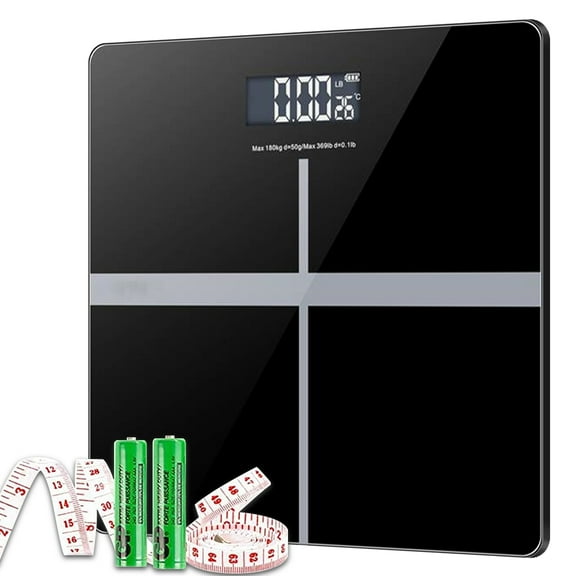 180kg/396lb Digital Bathroom Scale Toughened Glass Electronic Weight Scale Black