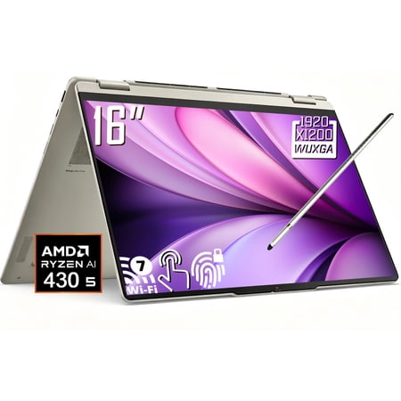 Lenovo Yoga 7a 2-in-1 AI Laptop 16 2K 1920 x 1200 IPS LCD Touchscreen AMD Ryzen AI 5 430 WiFi 7 5MP Webcam Backlit KB Stylus Pen Win11 Home (16GB DDR5 RAM / 512GB SSD)
