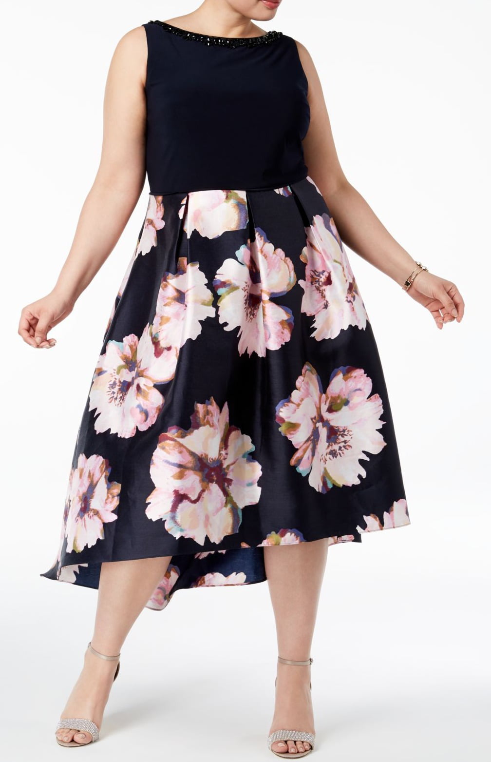 SLNY - SLNY Women Plus Embellished Floral Print A-Line Dress - Walmart ...