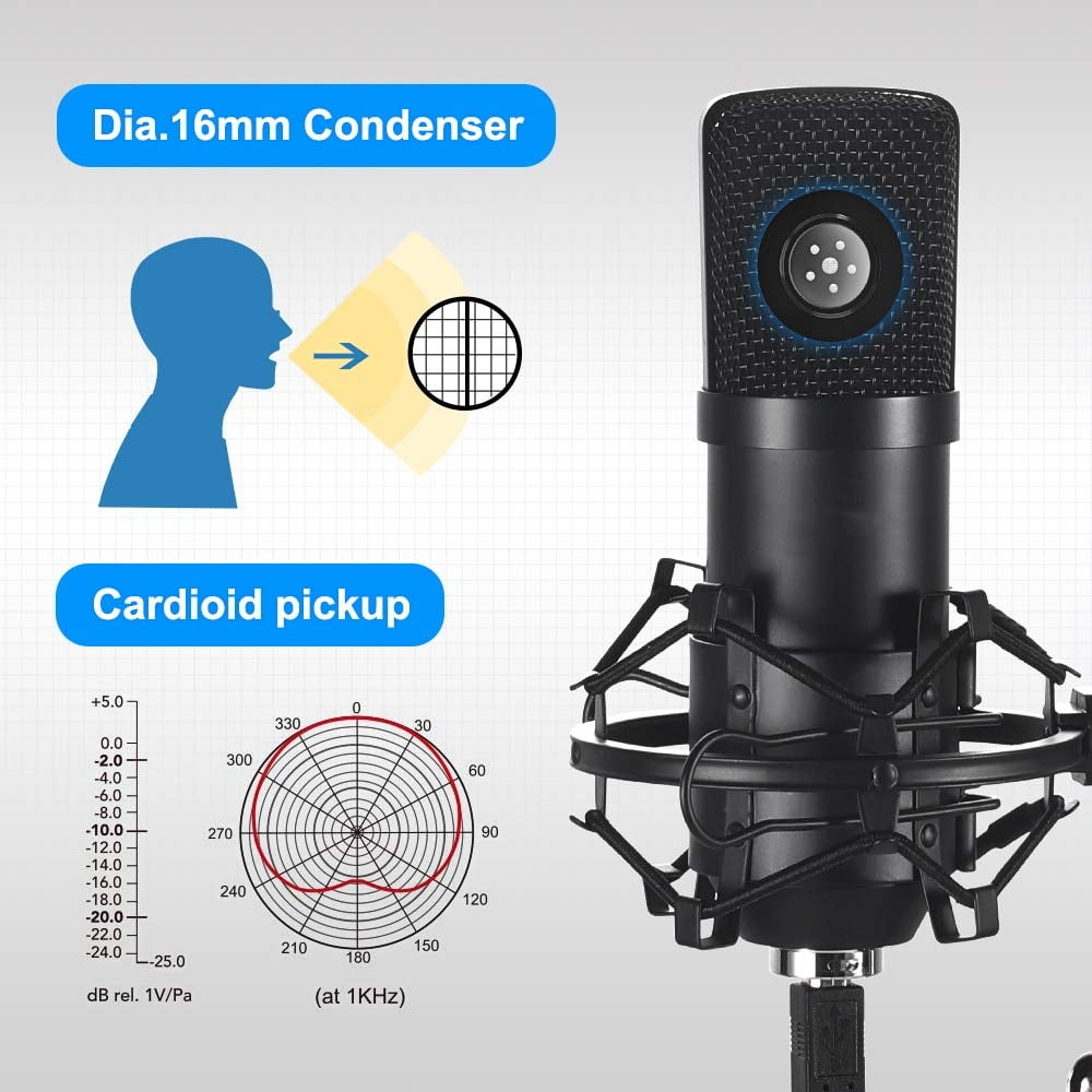 USB Streaming Podcast PC Microphone: Professional Computer Mic 192kHz/24bit Studio Cardioid Condenser Mic Kit with Sound Card Boom Arm Shock Mount Pop Filter,for Skype