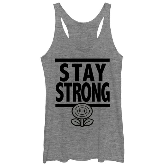 Women's Nintendo Mario Stay Strong Racerback Tank Top Gray Heather Large