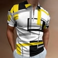 thumbnail image 2 of Black Yellow Geometric Lines Modern Art Men Zipper T-shirt Summer Casual Short Sleeve T-shirt Top, 2 of 7