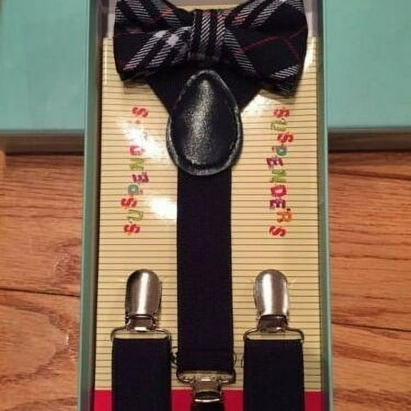 Suspenders and Bow Tie Black Plaid Boxed Gift Set Holiday Toddler Kids Wedding - New with box/tags